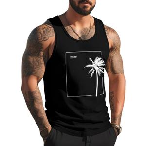 Mens Tank Tops Summer Beach Vacation Sleeveless Shirts Casual Palm Graphic Muscle Gym Workout Tank Top (Large, Black Plam Tree)