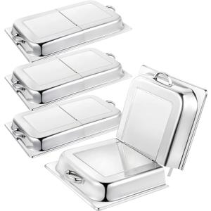 Blulu 4 Pack Hinged Dome Cover with Handle, 21. 65 x 13 x 2. 56 Inch, Steam Table Pan Hotel Pan Cover Stainless Steel Hinged Dome