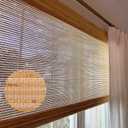 LETAU Cordless Wood Window Shades Blinds, Roman Bamboo Patio, Blinds, Window Shade, Almond Brown, 27" W x 64" L