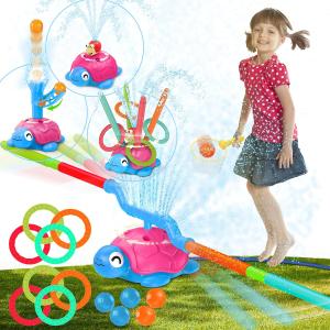 4-in-1 Turtle Water Sprinkler for Kids Summer Toys, Outdoor Toys for Toddlers, Kids Sprinkler Water Toys, Backyard Games for Summer Fun, Backyard Games Splash Water Toys Gifts for Boys Girls Dogs (Pink)