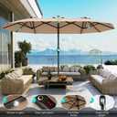 AreShark 15FT Patio Umbrella with Solar Lights, Double Sided Outdoor Table Umbrellas with Crank, Large Rectangular Market Umbrella for Porch, Lawn, Pool, Backyard, Beige, 9x15 FT