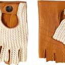 Fingerless Deerskin Leather Crochet String Back Gloves or Men - Driving, Motorcycle, Riding and Cycling (Small, Camel)