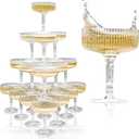ACRYLIC Champagne Tower - 7oz. Set of 20 Plastic Coupe Glasses - Vintage Art Deco Style for Weddings & Parties - Hosting Essentials - Clear