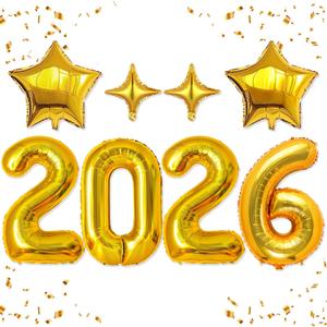 Upgraded, 42in Large 2026 Balloons, with 4pcs Star Balloon and Accessories, 3D Premium Aluminum Foil, Ideal Graduation Balloons for Graduation Decorations 2026, Grad Party Decorations, Gold