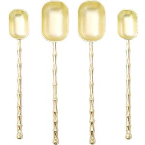 Measuring Spoons with Long Handle, Coffee Scoop, Tablespoon and Teaspoon Scoops Set of 4, Gold Art Style, For Grounds Coffee, Loose Tea, Spices, Dry Ingredients