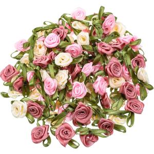 100 PCS 15mm Multicoloured Mini Rose Flowers, Satin Ribbon Bows Appliques, Mini Roses for Crafts, DIY Sewing Craft Accessories, Wedding Bride Gift Decoration, Fabric Ribbons