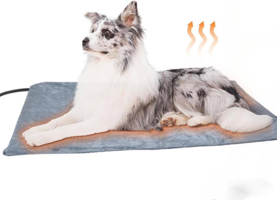 Petmarket Pet Heating Pad, Indoor Waterproof Electric Heating Pad for Dogs Cats with Two Level Adjustable Temperature, Chew Resistant Cord, Detachable Cover -Large 27.5x17.7x0.5 (Grey)