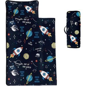 Space Nap Mat - Space Ship Galaxy Sleeping Bag with Removable Pillow - Daycare and Sleepovers Preschool Kindergarten Bedding Set for Kids Toddler Boys Girls (Extra Long - 60"x21")