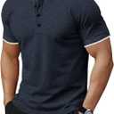 Runcati Mens Henley Shirts Short Sleeve Casual Polo Shirts Summer Business Workout Golf T- Shirts (L)