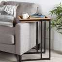 Kate and Laurel Lockridge Industrial Modern Farmhouse Wood and Metal Sofa Foldable Side C-Table, Light Rustic Brown and Black