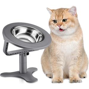 Raised Cat Bowls,Elevated Cat Bowls for Indoor Cats with Height-Adjustable Stand,Non-Slip Stainless Steel Bowl,15 Tilted Kitten Food Bowl(1-Pack, Grey)