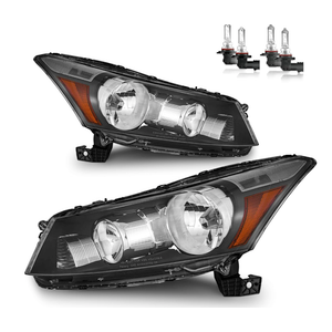 Headlight Assembly Compatible with Honda Accord Sedan 2008-2012 Black Housing Clear Corner Left Right Headlamp Set 33150TA0A01 33100TA0A01 HO2502130 HO2503130 Factory Style