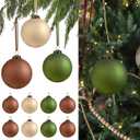 Soulchen 24 Pcs 2.36 Inch Neutral Frosted Glass Christmas Ball Ornaments Decor Hand Blown with Velvet Ribbon for Xmas Tree Vintage Rustic Farmhouse Decoration Beige, Light Brown, Green