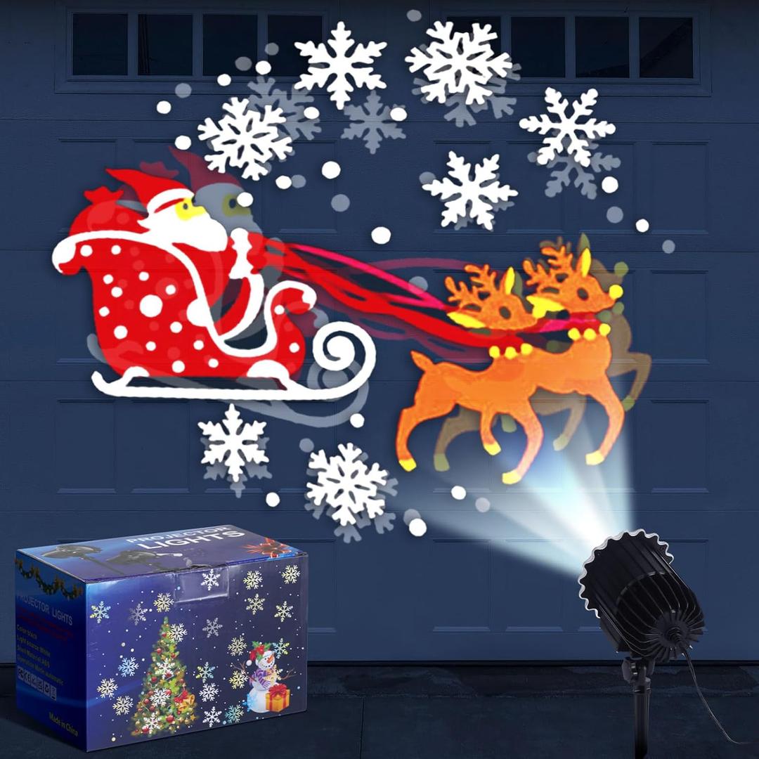 Christmas Santa Claus Projector Light Outdoor Decor with 1 Film Slides Holiday LED Projector Lights Outdoor Reflectors Waterproof Landscape Decorative Lighting Projection Lamp for Yard Outside