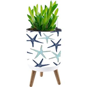 Standing Planter Coastal Nautical Starfish Repeat Navy Blue Turquoise White 8.7" W x 14"H Self-Watering Indoor Plant Pot with Legs (Multi5) Standing Planter Coastal Nautical Starfish Repeat Navy Blue Turquoise White 8.7" W x 14"H Self-Watering Indoor Plant Pot with Legs (Multi5)
