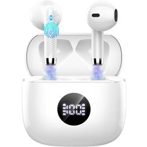 Wireless Bluetooth 5.4 Earbuds, Ear Buds LED Power Display Headphones 6D Stereo, Bluetooth Earbuds in-Ear Noise Cancelling Mic, 40H Playback Mini Case IP7 Waterproof Sports Earphones for Android iOS (Creamy White)