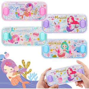 Handheld Water Games, 4 Packs Mermaid Theme Water Toss Ring Game Aqua Toy Water Ring Game for Kids Handheld Stocking Stuffers