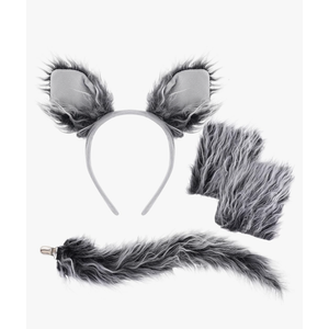 Dxhycc Wolf Costume Set Grey Wolf Ears Headband, Gloves and Tails for Halloween Dress-Up Accessory Kit