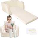 Plush Kids Sofa, Convertible Toddler Soft Couch with Handle,Comfy Folding Chair for Girls Boys Playing and Reading,Beige