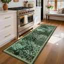 GarveeHome Forest Runner Rug, Dark Green Washable Runner Rug 2x6 for Kitchen, Botanical Low Pile Non Slip Stain Resistance Woodland Hallway Rug for Entryway Bedroom Laundry Room