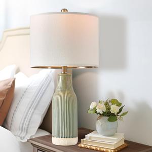 23.75" Modern Ceramic Single Table Lamp for Living Room Farmhouse Bedside Nightstand Lamp for Bedroom Home Office Dorm Green