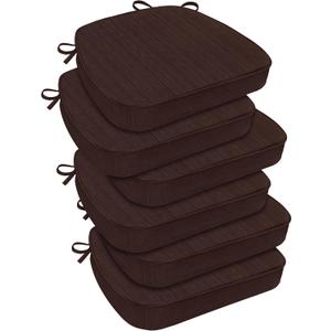 downluxe Indoor Chair Cushions for Dining Chairs, D-Shaped Chair Pads with Ties, Non Slip Dining Chair Cushions, 17" x 16" x 2.5", Brown, 6 Pack