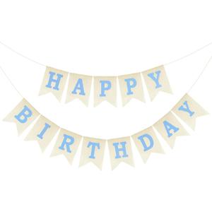 Anwyll Happy Birthday Banner - NO DIY Blue Burlap Happy Birthday Banner Sign Happy Birthdays Party Decoration Happy Birthdays Banners Bunting for Men Boy Prince Celebration Party Backdrop