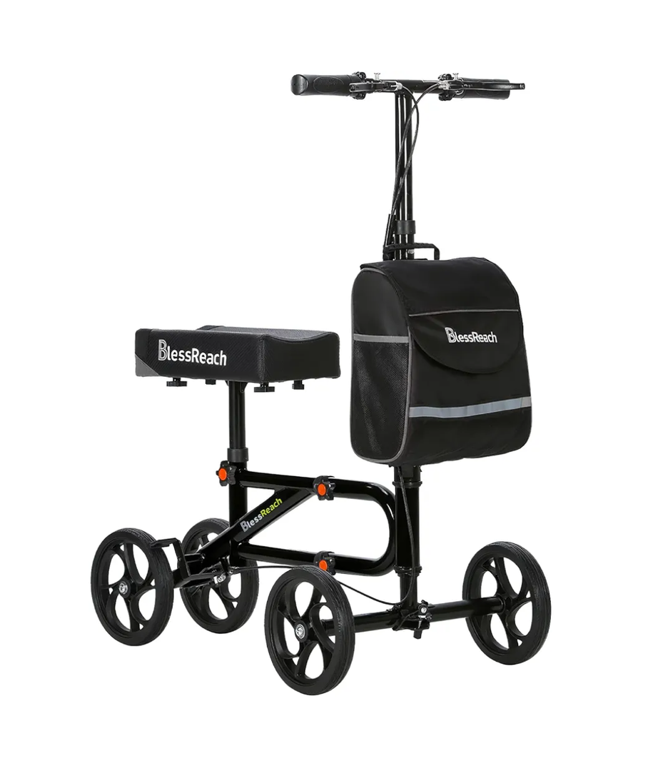 Economy Knee Scooter Steerable Knee Walker for Foot Injuries Compact Crutch Alternative with Dual Braking System (Black)