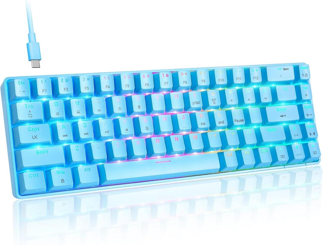 Gaming Keyboard, RGB Backlit Ultra-Compact Mechanical Keyboard, Blue Switch Waterproof Compact 68 Keys Keyboard for Typist Laptop PC Mac Gamer(Blue)