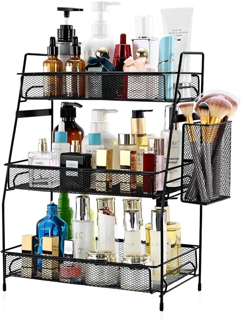 LEMIKKLE -      - Waterproof Metal Skincare, Fragrance, and Makeup Storage for Bathroom, Kitchen, and Vanity (Black( Size 8" x 16" x 17"))