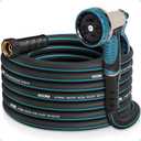 Garden Hose 25 ft x 5/8" with Nozzle, Water Hose Heavy Duty Flexible, Lightweight Kink-less Hybrid Hose with Swivel Handle, Male to Female Fittings