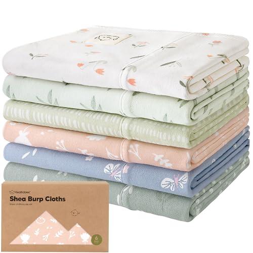 Organic Burp Cloths Baby Boy, Girl - 6-Pack Large 100% Cotton Burping Cloths for Babies, Spit Up Rags, Super Absorbent, Ultra Soft Newborn Rag, Gender Neutral, Machine Washable, Durable (Fleur)