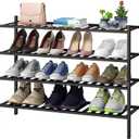 viewcare Black 4-Tier Long Shoe Rack, Bamboo Wood, 33-Inch