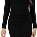 Missufe Women's Round Neck Long Sleeve Ruched Bodycon Dress Casual Knee Length Sheath 2025 Fitted Sundress (Black)