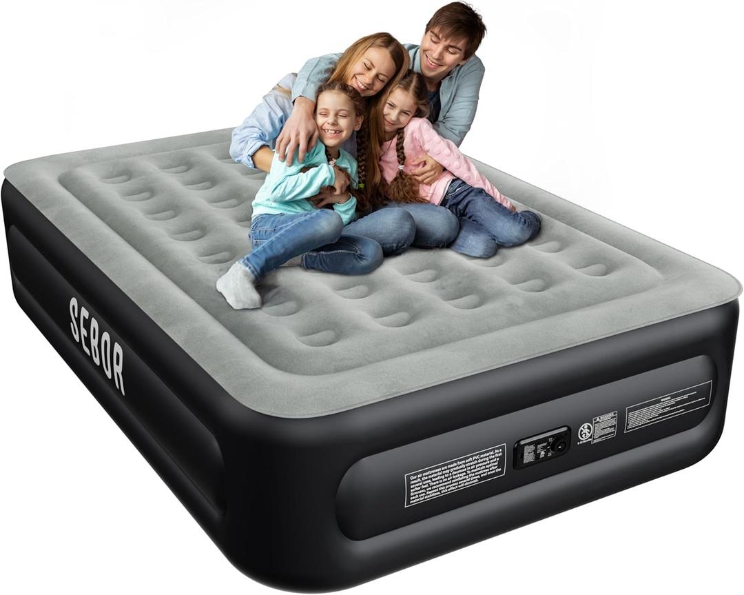 Air Mattress Queen with Built-in Pump 18", Comfortable Self-Inflating Air Mattress with High-Speed Pump, Durable Blow Up Mattress Queen with Storage Bag for Guests, Camping, Travel (Dark Gray)