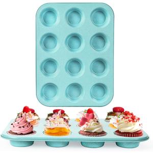 2-Pack Blue 12-Cup Non-Stick Muffin Pan | Healthy Baking | Easy Cleaning Muffin Tin | Durable & Versatile Muffin Cup | Perfect for Mini Cupcakes (Blue)