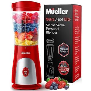 Mueller Personal Blender for Shakes and Smoothies with 15 Oz Travel Cup and Lid, Juices, Baby Food, Heavy-Duty Portable Blender & Food Processor, Red