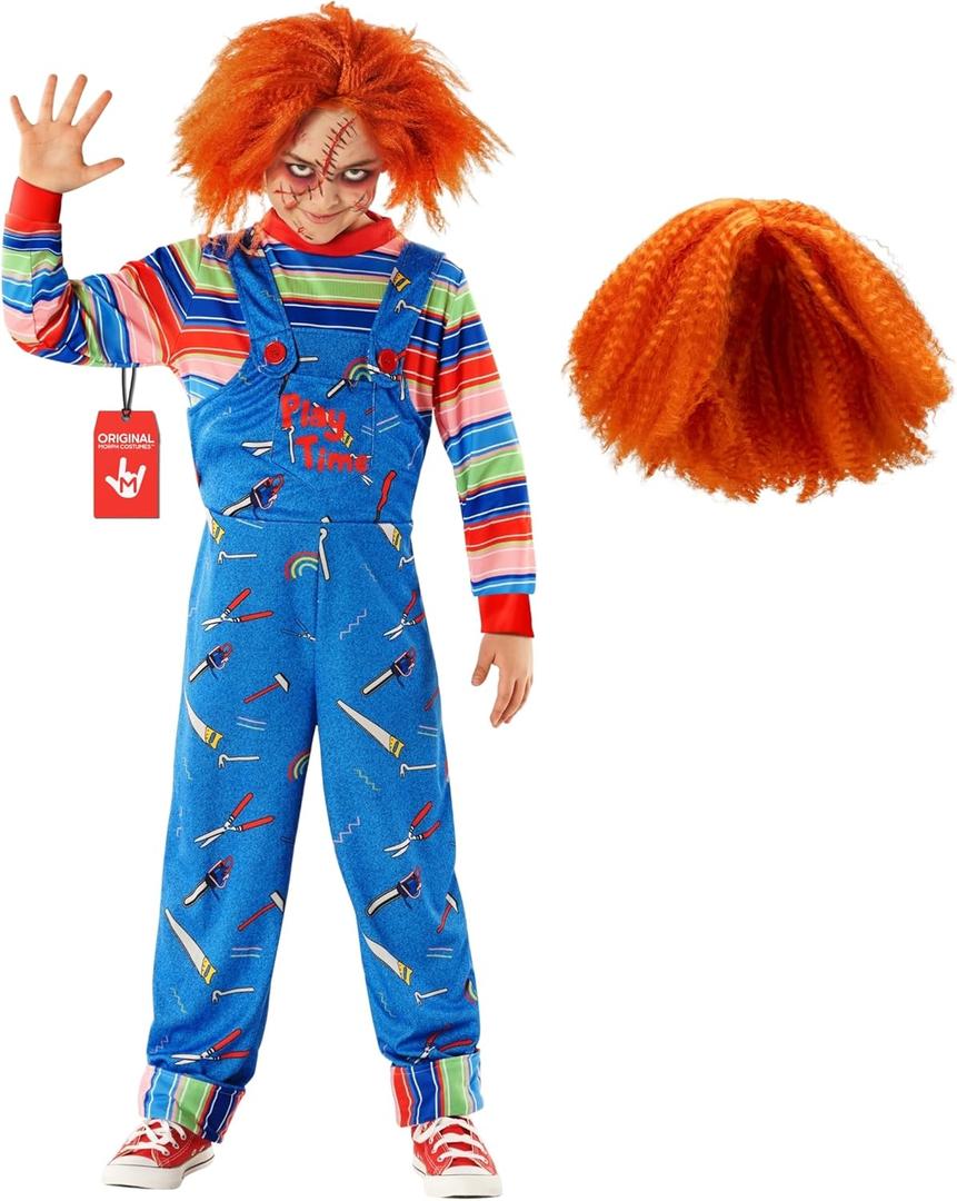 Morph Play Time Killer Costume For Boys - Horror Movie Halloween Costume With Wig For Kids (Medium)