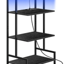 4-Tier AV Media Stand with Power Outlet and LED Lights, Wooden Stereo Stand Cabinet, Game Console Shelf for Small Space, Audio Rack Stand Tower Ideal for Video DVD Players, Xbox