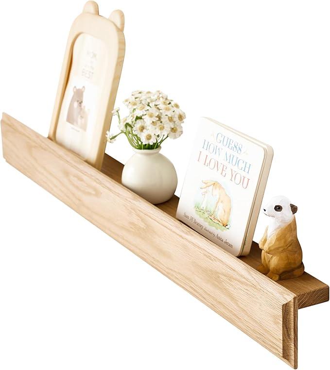 Rsuwiz Wall Floating Shelves 20 Inch - Solid Oak Wood Wall-Mounted with Protective Lip & Easy Install Hidden Brackets, Heavy Duty Bathroom Kitchen Storage Shelves Rustic