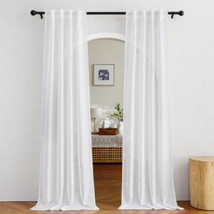 NICETOWN White Doorway Curtains 80 inches Long, Rod Pocket & Back Tab Semi Sheer Faux Linen Privacy with Light Filtering Window Treatments for Bedroom/Living Room, 2 Panels, W34 x L80