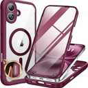 Miracase for iPhone 16 Case 6.1'', [Bubble Free] Full-Body Bumper Phone case with Built-in Full Glass Screen &Lens Protector,No Gap,Compatible with MagSafe,Drop Proof 16 Cover, Plum
