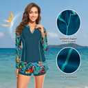 Long Sleeve Rash Guard for Women - 2 Piece Swimsuit with Shorts Zip Up Swim Shirt with Built-in Bra (M)
