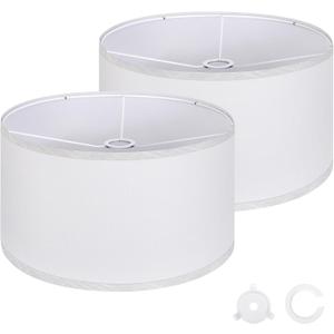 OUTON White Lamp shades Set of 2, Large Drum Lamp Shades for Floor Lamps, 16" Top x 16" Bottom x 9" High, Easy to Assemble, Replacement Linen Lampshades for Table Lamps & Bedside Lamps (1.65" Spider)