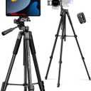 JOILCAN Phone Tripod, 67" Camera Tripod Stand for iPhone iPad, Professional Aluminum Travel Tripods with Wireless Remote and Carry Bag for Cellphone Photo Video Recording Vlog (Black-Tablet)