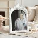 Cuspin 6x8 White Arched Picture Frame, Vintage Elegant Decorative Frame | Glass front, handcrafted resin, wall hanging and tabletop display, elegant retro home decor, wedding decor