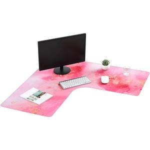 L Shaped Mouse Pad Corner Desk Pad 33'' Large Rubber Printing Mouse Pad Long Extended Non-Slip Rubber Desk Mat Computer Protection Supplies(Pink)