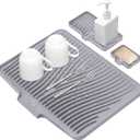 Silicone Dish Drying Mat for Kitchen Counter, Dish Drying Pad, Non-Slip Drain Pad with Built-in Drain, Heat Resistant Stone Drying Mat, 1 set XL(Grey)