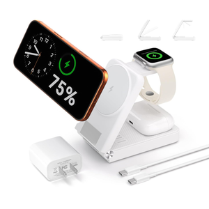 3 in 1 Charging Station, 25W Foldable Magnetic Fast Wireless Charger Stand for Apple Multiple Devices, Travel Charger for iPhone 17 16 15 14 13 12 Series Watch AirPods 4/3/2/Pro