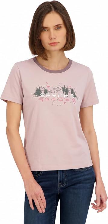 Spyder Womens Mountain Range Graphic Short Sleeve Tee T-Shirt, Pale Mauve, XL